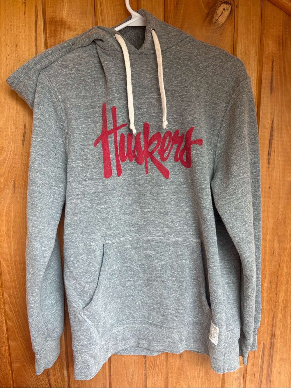 Original Retro Brand Gray Hoodie with Red Huskers Script